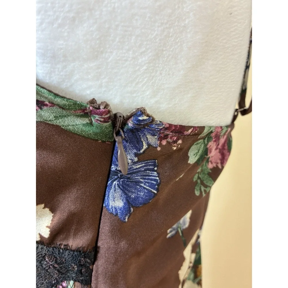 Good Luck Gem Slip Maxi Dress With Black Lace Sz M Brown Floral Y2K Dark Fairy - Picture 3 of 12